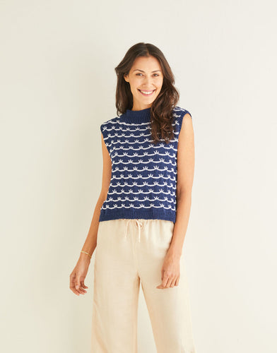 Sirdar Cotton DK - Sleeveless top round neck knitting pattern