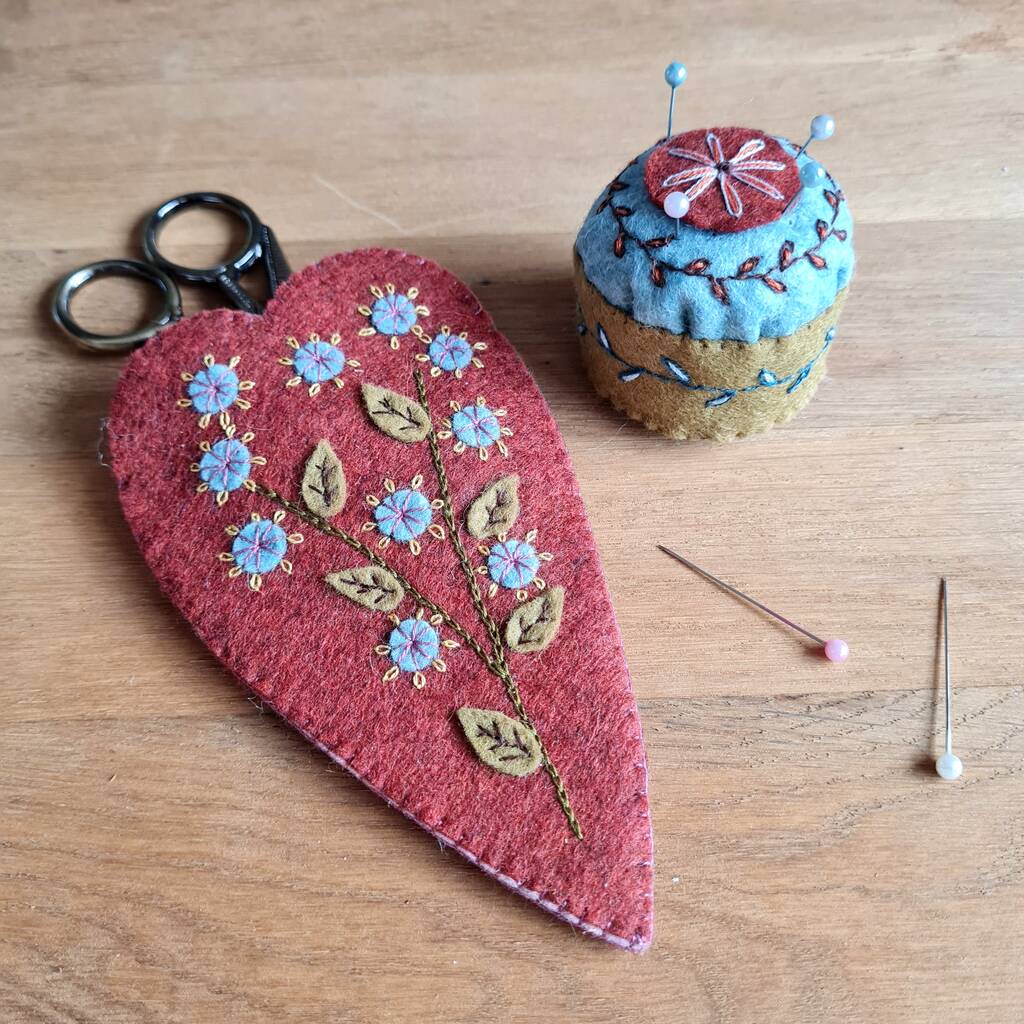 Scissors pouch and mini pincushion Embroidery  Felt Kit