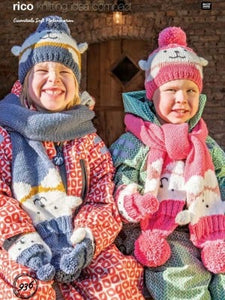 Polar Bear Hat, Scarf and Mittens in Rico Essentials Soft Merino Aran Pattern