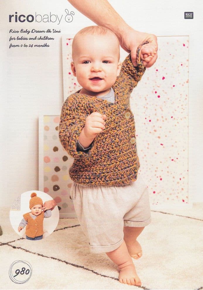 Baby Vest, Jacket & Hat Knitting Pattern in Rico Baby Dream Uni DK Pattern